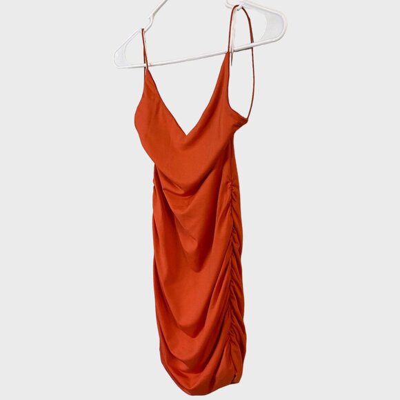Princess Polly Ruched Bodycon Low-Back V-Neck Mini Dress Women's Size 2 Orange - Picture 2 of 12
